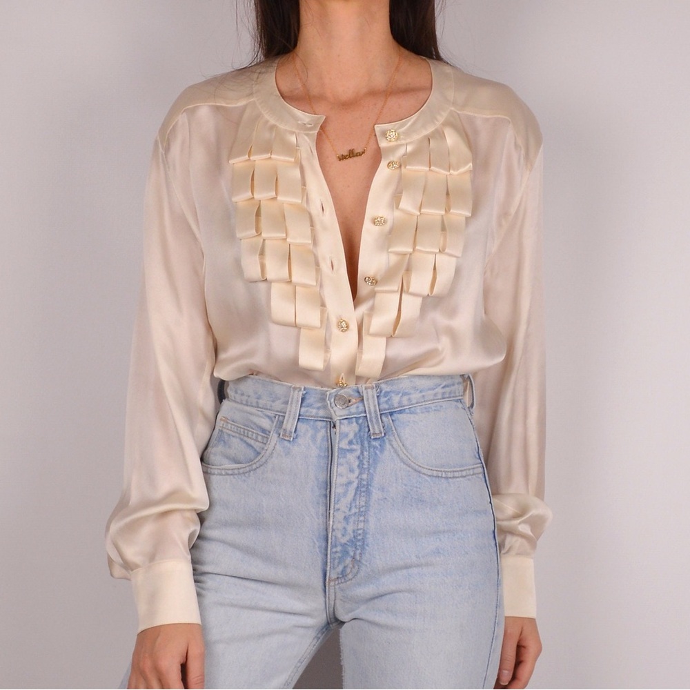Escada Vintage Silk Blouse Shirt Button Up made in Germany size 34 Designer